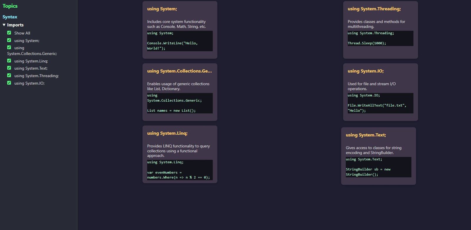 C# Cheatsheet